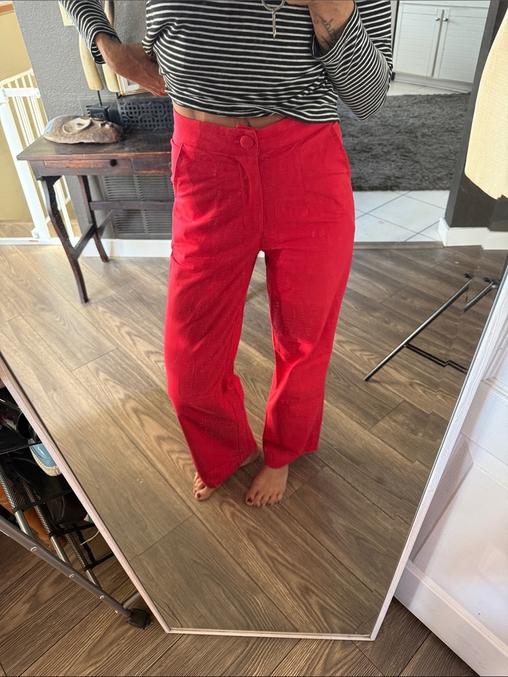 Bright Red High-Waist Wide Leg Pants by lioness